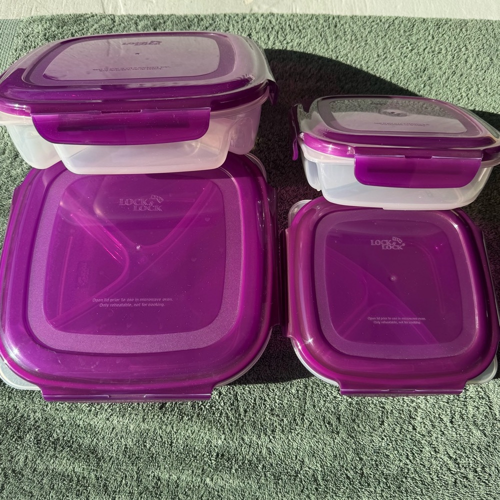 LocknLock On the Go Meals Square Lunch Box Food Storage in Purple set of 4